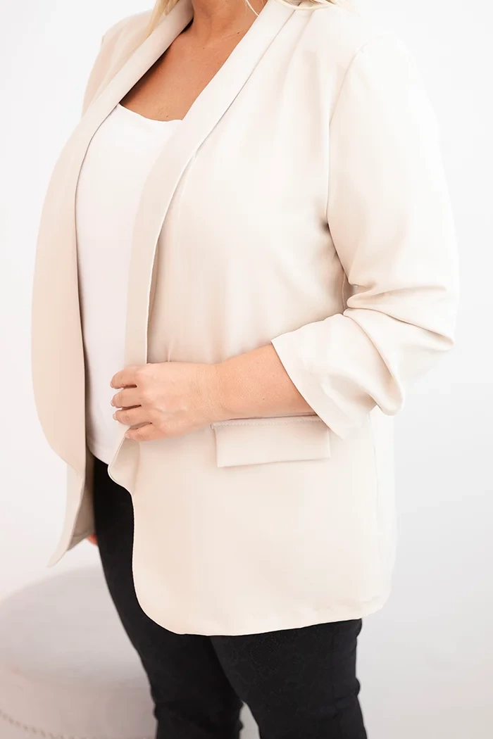 Kesi Włoski Women&#039;s Plus Size Unbuttoned Blazer with Lining XL/2XL beige