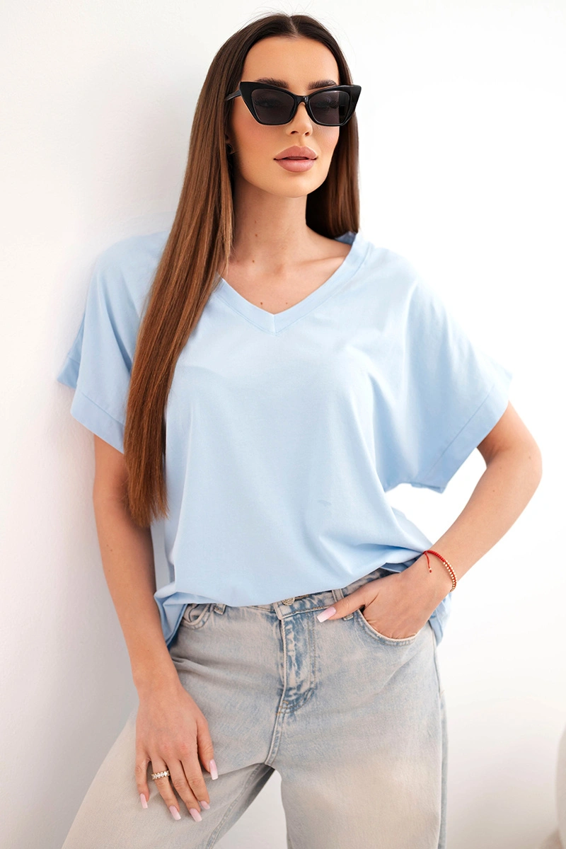 Дамска памучна блуза Kesi с V-образно деколте