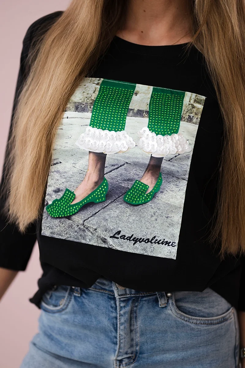 3D Graphics Blouse with Zirconia Black