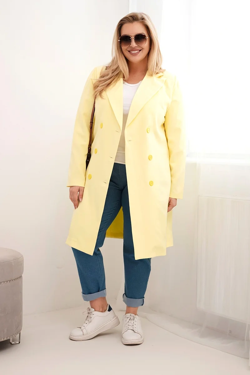 Kesi Plus Size žltý dvojradový kabát