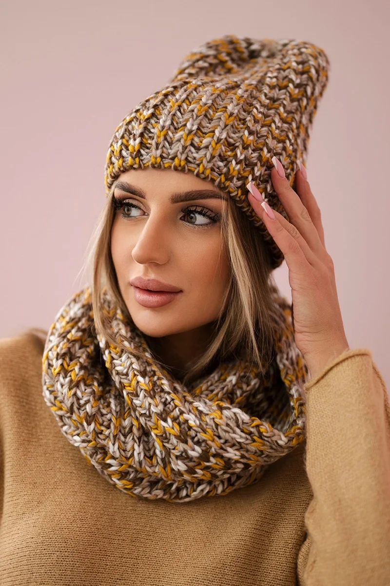 Women's fleece set Merry K202 brown + mustard
