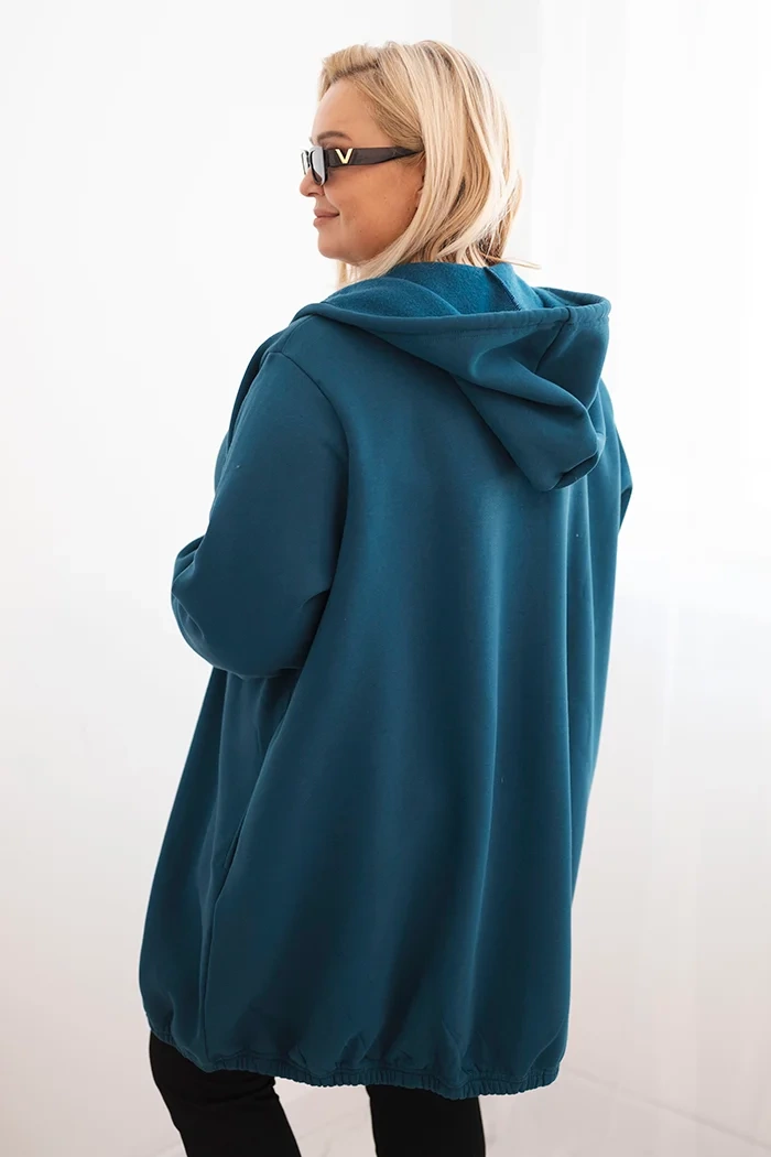 Kesi Women's Plus Size hooded and zippered warm sweatshirt teal