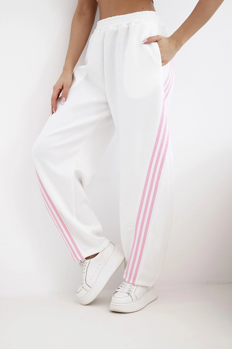 Дамски вискозен панталон Kesi с бяла странична ивица