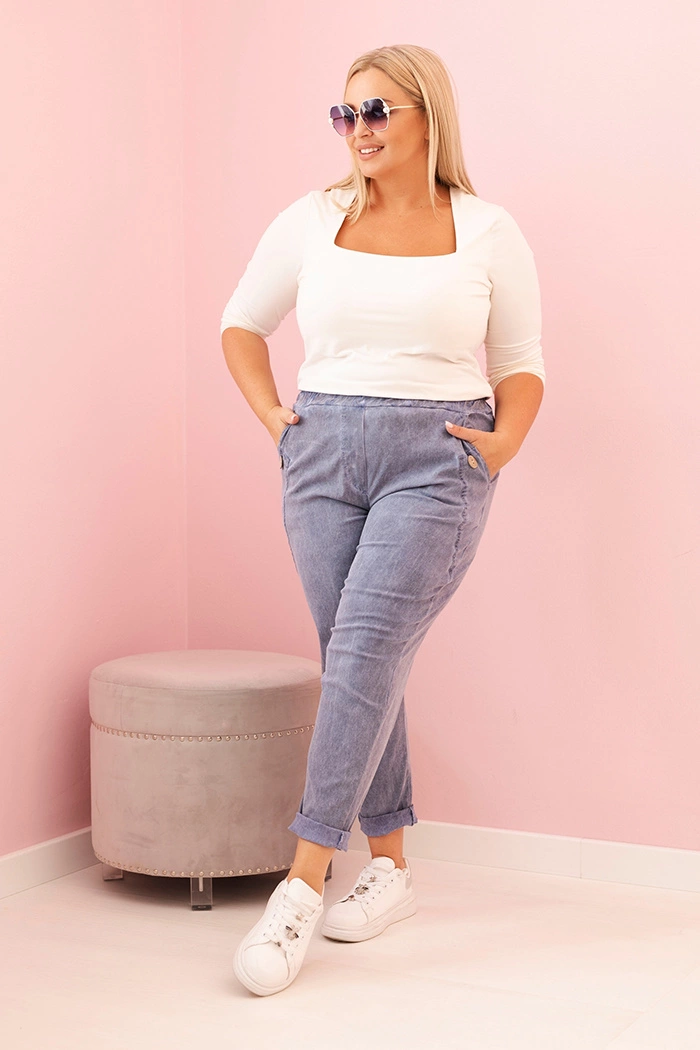 Kesi Włoski Women's distressed Plus Size jeans pants with viscose and elastic denim