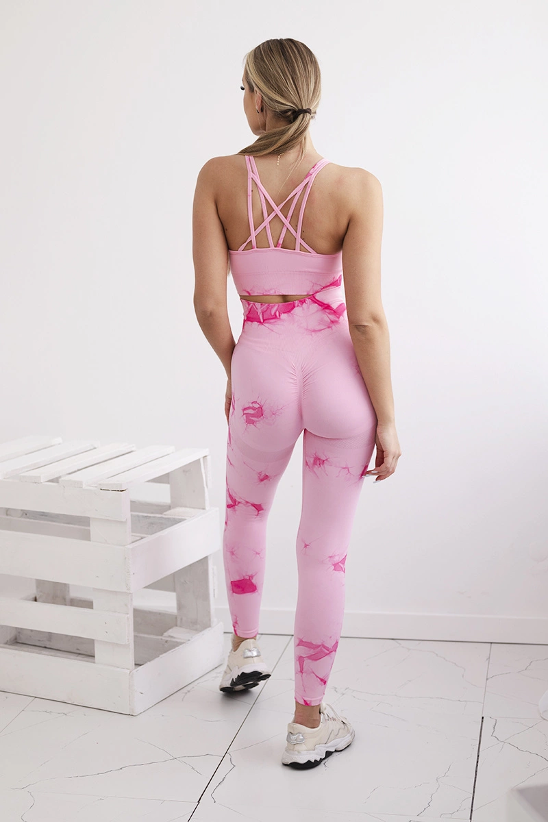 Kesi Włoski Fitness set top + push up leggings pink + fuchsia