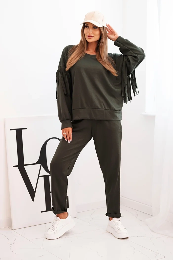 Kesi Włoski Women&#039;s butter set with fringes on the sleeves khaki