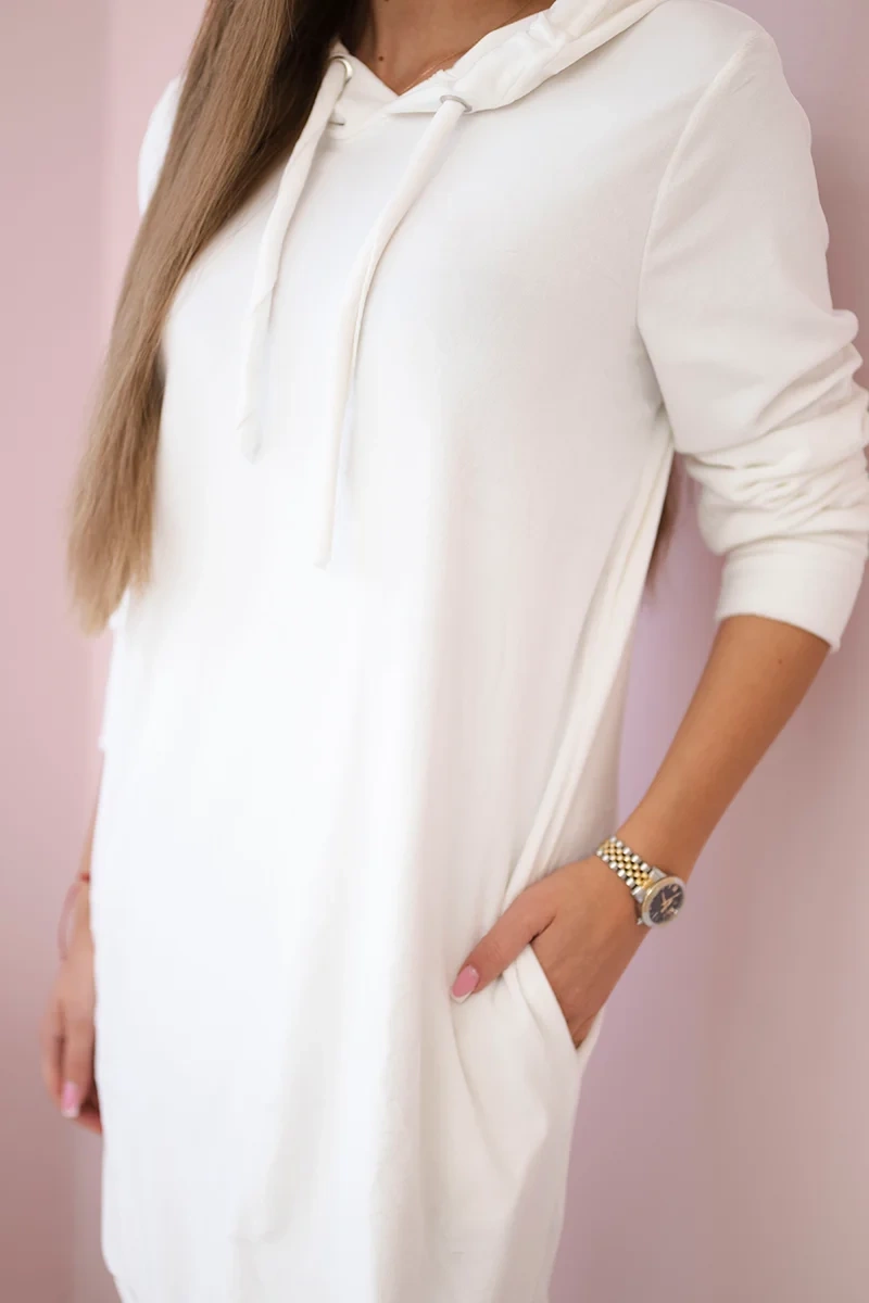 Velour dress with hood ecru