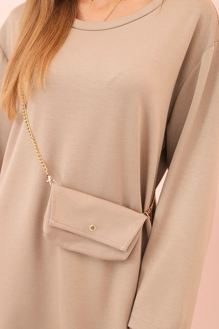 Kesi Włoski Dámska viskózová sukňa Plus Size s kabelkou na retiazke tmavo béžová