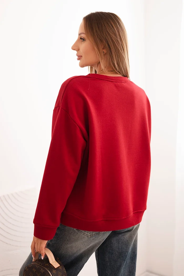 Kesi Włoski Women's cotton sweatshirt with a cat print and text red