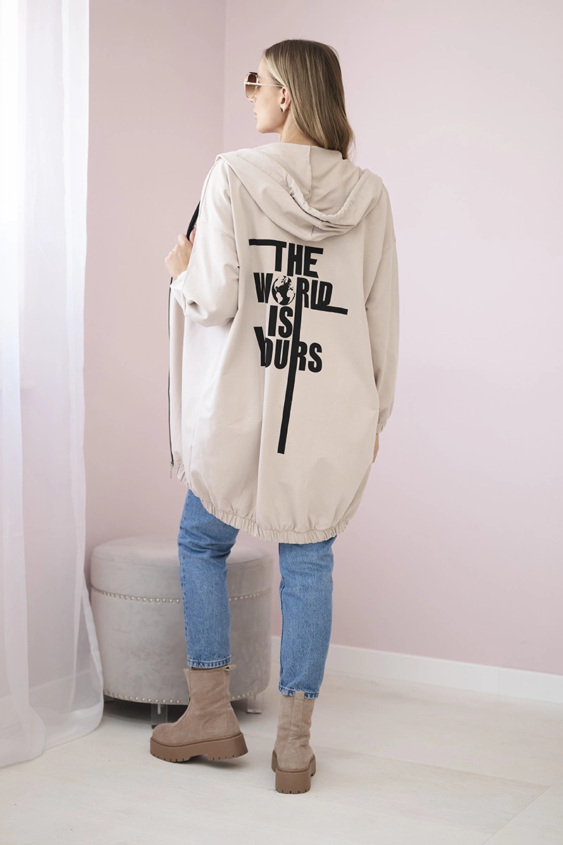 Sweatshirt with &quot;The World is Yours&quot; print light beige