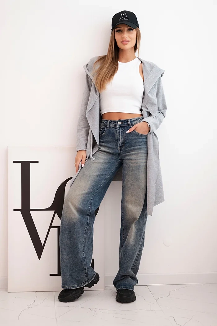 Cape with loose hood in gray color