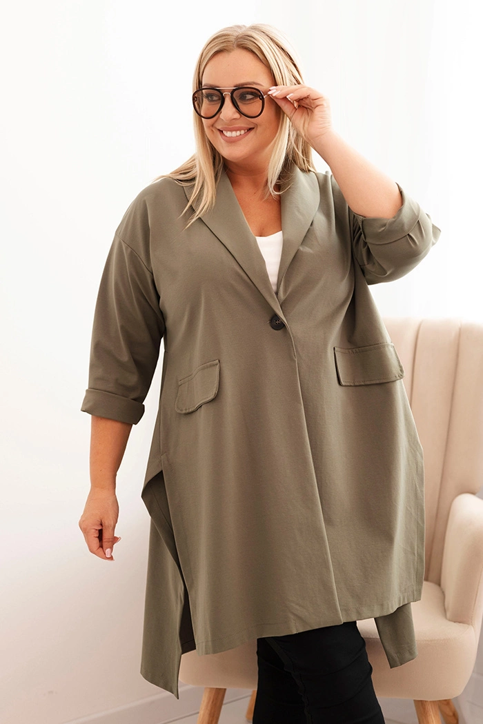 Kesi Włoski Women&#039;s Plus Size Punto cotton button-up cardigan khaki