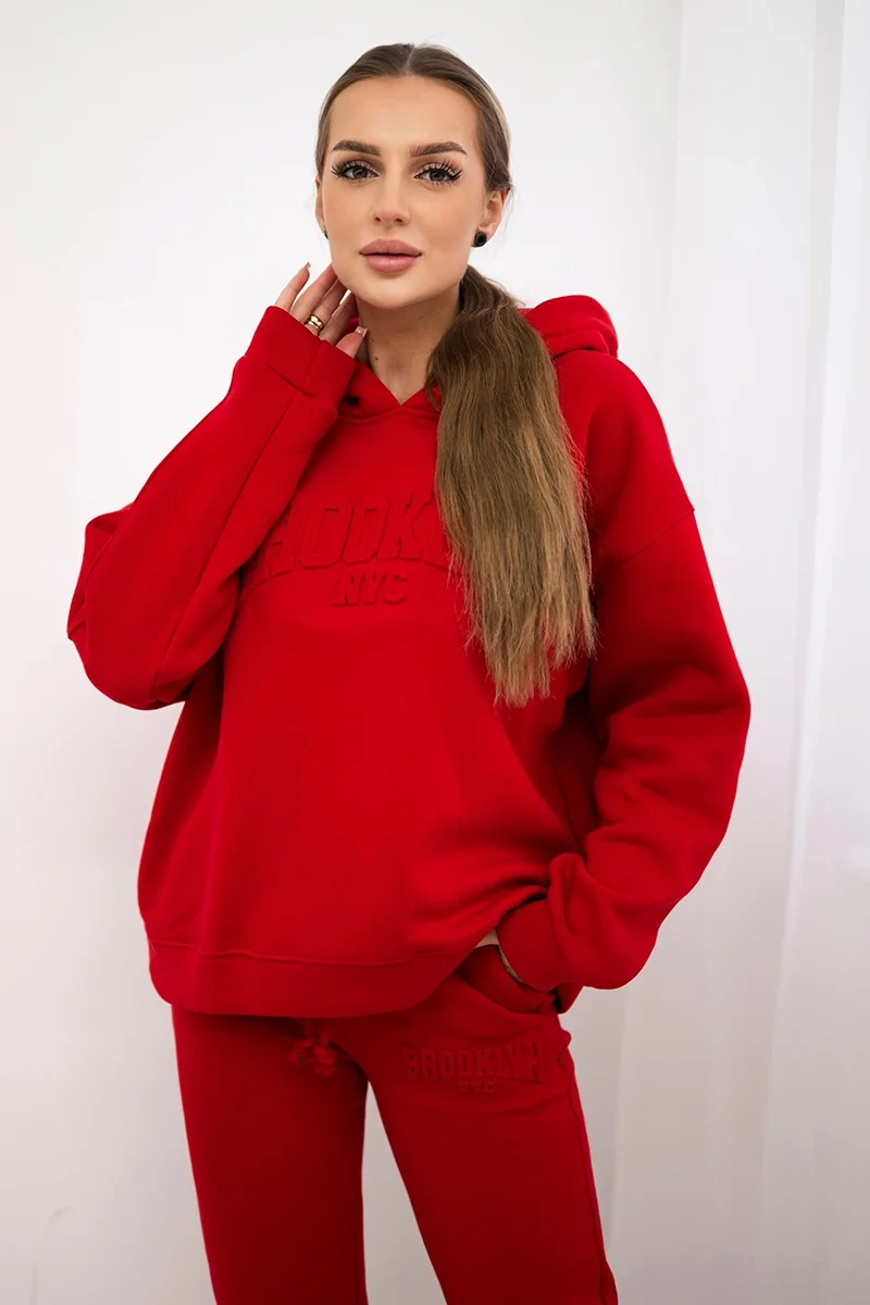 Zateplený bavlněný komplet, mikina + kalhoty Brooklyn red