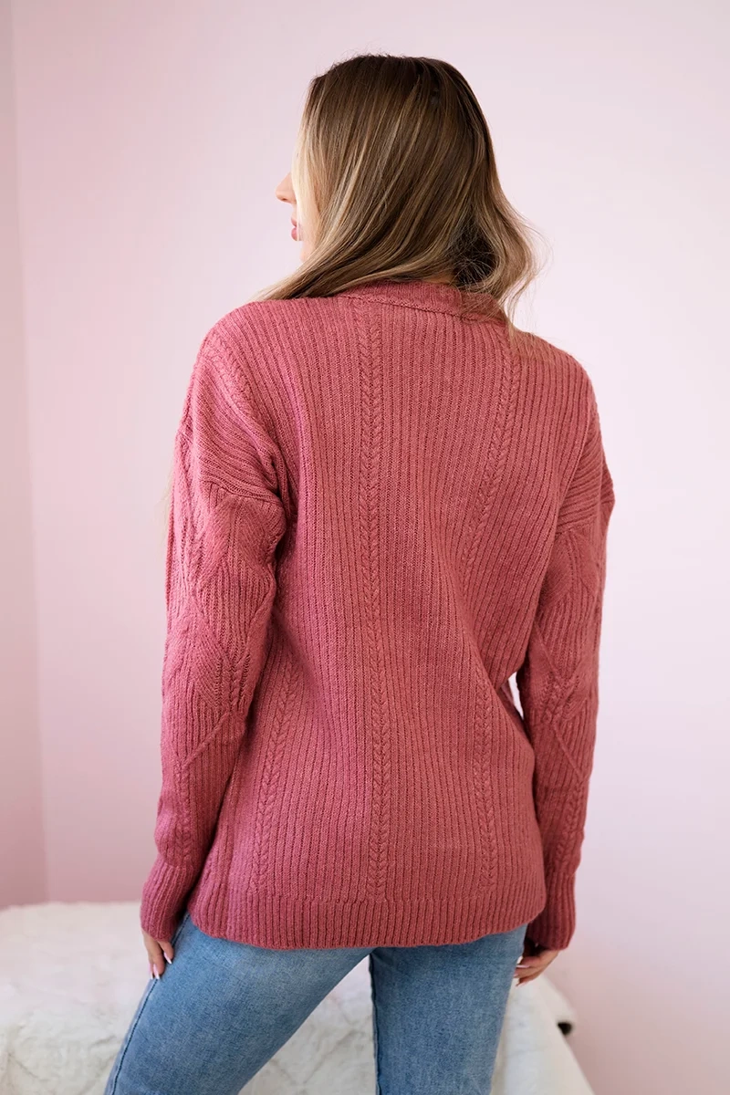 Pullover sweater with fashionable navy pink fabric