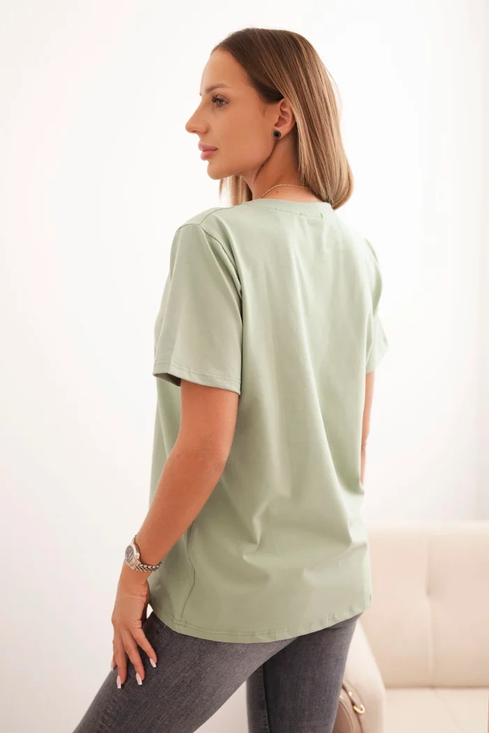 Polski Women's cotton blouse in a classic cut dark mint