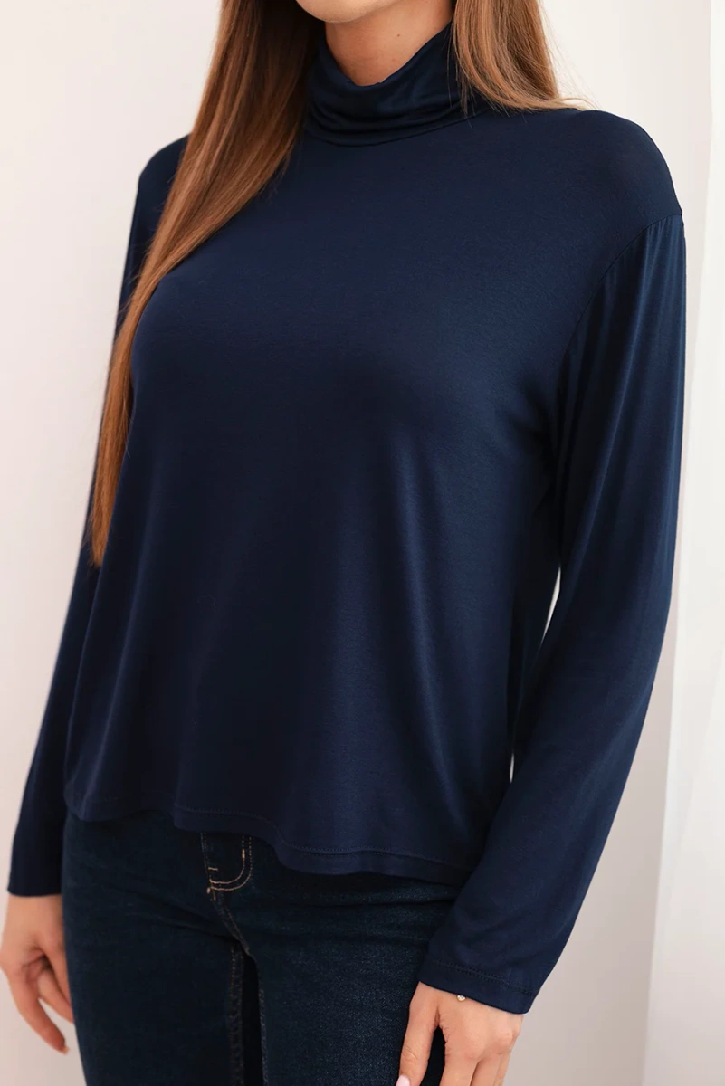 Kesi Włoski Women's viscose blouse with a turtleneck and long sleeves navy blue