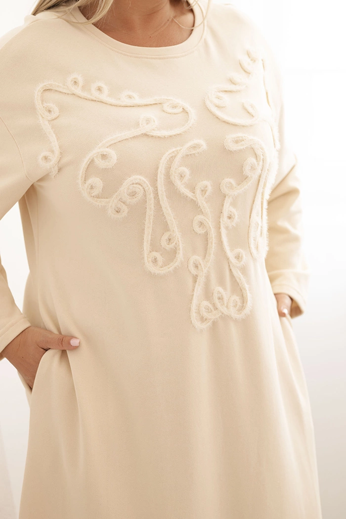 Kesi Włoski Plus Size women&#039;s dress with cotton embroidery beige