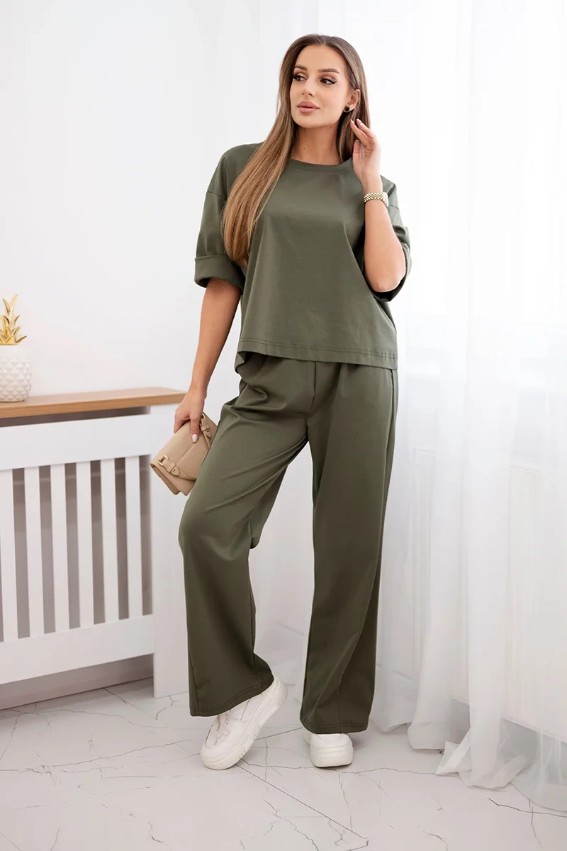 Kesi Włoski Punto set blouse + wide-leg pants khaki