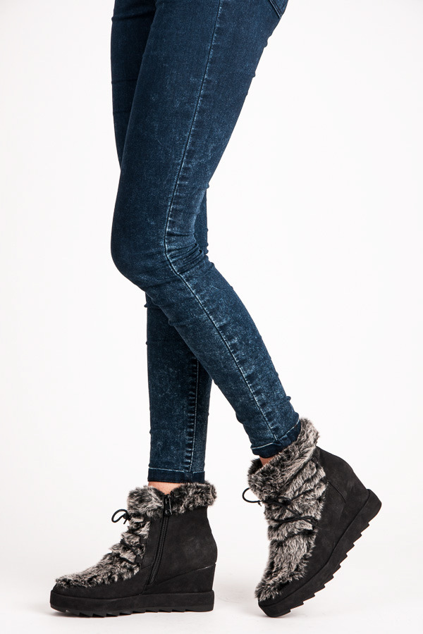 fur boots with wedge heel