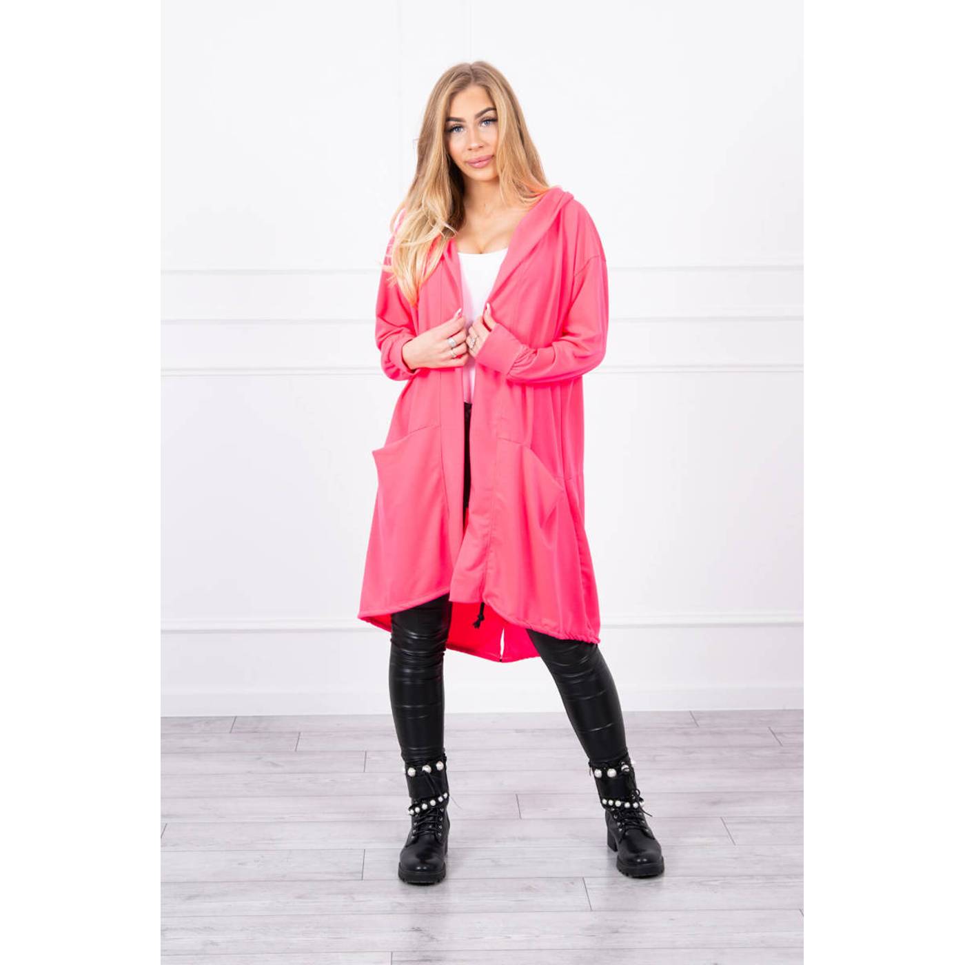 Cape with a hood oversize pink neon